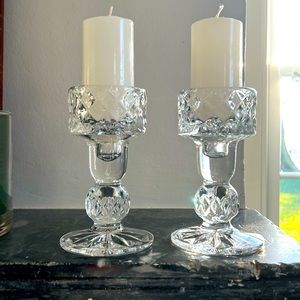 Pair of vintage crystal candleholders. Heavy crystal with no chips or damage.